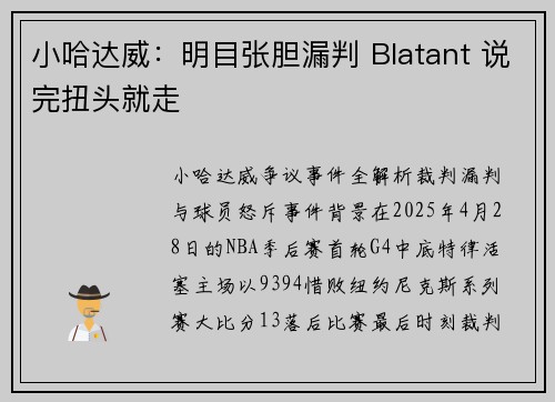 小哈达威：明目张胆漏判 Blatant 说完扭头就走